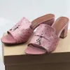 Slippers Vallu Summer New Leather Fabric Fashion Versatile Medium Heel Comfortable Beach Holiday High Quality Large Women's Heel G230512