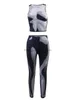 Women's Two Piece Pants LW Tie Dye Two Pieces Color Block 2pcs Pullover Sleeveless Crew Neck T-shirt Top Skinny Fitness Trendy Trousers Casual Suits T230512