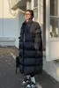 Trench da donna Piumino con colletto alla coreana bianco nero tinta unita per l'inverno 2023 da donna Cappotto imbottito in cotone ispessito al ginocchio