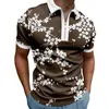 Heren t shirts mannelijke zomer casual bloem print ritssluiting lager kraag blouse korte mouw tops shirt fitness comfortabele slanke fit mannen