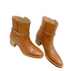 Camel CONDE JODHPUR cuir de veau bout rond bottillons à talon bloc boucle épaisse botte embellie semelle extérieure en cuir bottines designer de luxe femmes chaussures d'usine