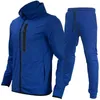 Gym Clothing 2023 Polyester Man Sportswear Suit 2 Pcs Tech Solid Color Men Tracksuit With Hoodie And Pant Yoga Training