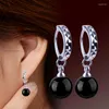 Hoop Earrings S925 Silver Earring Opal Ball Tassels For Women Wedding Gift Lady Girl Fashion Jewelry