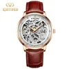 Montre-bracelets Kinyued Ultra-Thin Couple Watchs Men's Mechanical Watch Hollow Femme en cuir automatique en cuir