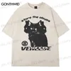 Herr t-shirts män hiphop t-shirt y2k streetwear katt tryck punk gotisk tshirt harajuku casual lös bomull tee skjortor sommar kort ärm toppar t230512