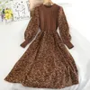 Casual Dresses Women's Knitted Dress Autumn Winter Long Sleeve Corduroy Floral Dress Female Elegant Sweater A-line Long Veatidos Belt 230512