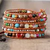 Chain Leather Wrap Bracelets Drop Women Graduated Natural Stones Silver Color Beads Multilayers Wholesale 230511