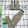 Sexy V-Ausschnitt-Trainingsanzug für Damen, Leopardenmuster, Sportbekleidung, zweiteiliges Set, Trainingsanzug, Buchstaben, bedruckt, Yoga-Outfit