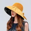 Wide Brim Hats Summer Black Rubber Bowknot Sun Hat Women's UV-proof Large Sunshade Knitted Hollow Sunscreen Beach Bathing