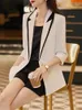 Damenanzüge Sommer Frühling Frauen Halbe Hülse Blazer Damen Schwarz Weiß Streifen Single Button Weibliche Formale Jacke Mantel