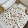 Dekens Swaddling Bear Print Baby Born Muslin Cotton Gauze Swaddle Wrap Bedding baby meisjes jongens slapen deken baby's accessoires 230512