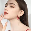 Dangle Earrings Chinese Style Leaf Tassel S925 Silver Needle Red Petals Curved Hook Ear Line年ファッションフラワーアクセサリー