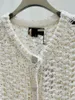 5034 L 2023 Milan Runway Women's Sweaters Summer Brand samma stiltröja Kort ärm V Neck White Black Womens Qian