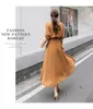 Casual Dresses Elegant Chiffon Long Sleeve Shirt Dress Women Belt Soe Up A-Line Pleated Maxi Dress Korean Fashion Fall Clothes Streetwear 230512