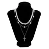 Anhänger Halsketten Salircon Mode Imitation Perle Perlen Halskette Für Männer Exquisite Strass Kreuz Punk Trend Schmuck