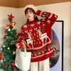 Dames truien dames 2023 kerstcartoon afdrukken o-neck pullover losse sueters de mujer herfst winter dikker vrouwelijke kleding