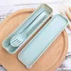 Makaron Wheat Straw Flatware Sets Portable Tableware Box Three-piece Set Children's Outdoor Travel Picnic Spoon Fork Chopsticks Q47