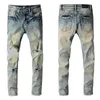 Rippad designer herr jeans amirr high street mens smala denim rak cyklist hål hiphop jeans men285u