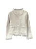 Damesjassen 2023 Vintage losse vest tweed Jacket vrouwen herfst en winter kanten trim met lange mouwen korte gebreide jas bovenkantoor dame