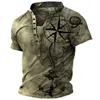 RUKAS Camicia Henry T-Shirt Graphic Anchor Compass Collar Colonna Verde Blu Rosa Cachi Stampa 3D Large Outdoor Casual Manica Corta/Estate/Estate