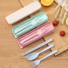 Makaron Wheat Straw Flatware Sets Portable Tableware Box Three-piece Set Children's Outdoor Travel Picnic Spoon Fork Chopsticks Q47