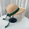 Wide Brim Hats French Summer Parent-Child Paper Sun Straw Hat Women's Green Ribbon Girls Outdoor Beach Travel Sunshade Women Cap