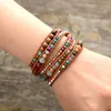 Chain Leather Wrap Bracelets Drop Women Graduated Natural Stones Silver Color Beads Multilayers Wholesale 230511