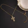 Mode Trend Diamond Chain Womens Mens smycken Gold CZ Pendant Flashing Cross rostfritt stålhalsband gratis frakt