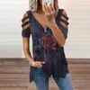 Kadın Tshirt Sonbahar Melek Kanatları Baskılı Kısa Kollu Top Vintage Vneck Zippered Flower Sessiz Gevşek Kadın Tshirt 230511