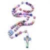 Pendentif Colliers Enfants Mignons Coloré Polymère Argile À La Main Croix Chapelet Collier Perles De Prière Religion Christianisme Bijoux Accessoires