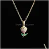 Pendentif Colliers Bonheur Fleur Femmes Rose Collier Boucle D'oreille 925 Sterling Sier Cubique Zircone Plaqué Or Goujon Saint Valentin Dhgarden Dhbeu