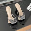 ラインストーンの新しいスリッパポンプの女性スライド夏のファッション蝶のノットレディースハイヒールサンダル女性靴フリップフロップ230511