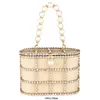 Kvällspåsar Pearl Handväskor Kvinnor Totes Bag Gold Bucket Metal Clutches Crystal Pures Wedding Bridal Luxury Clutch 230427