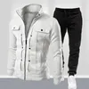 Vêtements de sport 1 ensemble hommes vêtements de sport à manches longues sportif Streetwear col montant côtelé manchette veste pantalon manteau pantalon pour travailler