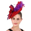 Fermagli per capelli Barrettes Eleganti piume viola e rosse Fascinator da sposa HairClip da sposa Cappello per copricapo da cocktail da donna Motivo floreale HeadWear 230512