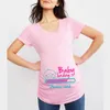 マタニティトップティーサマー面白い漫画プリントマタニティピンク服プラスサイズの半袖妊娠Tシャツトップ女性Tシャツ230512