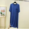 Kvinnors sömnkläder Summer Pyjamas Dress for Women Plus Size Sort Sleeve Sleepwear Nightdress Loose Casual Split underskirt Modal Homewear Dress P230511