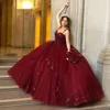 Quinceanera Dresses Princess Deep Red Speecins Flowers Ball Gown Gown Sweetheart Lace-Up Tulle Plus Size Sweet 16 Debutante Party Vestionsos de 15 Anos 117