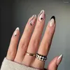 False Nails Almond 24Pcs Press On With Design Wave Line Art Full Cover Wearable Women And Girls Nail Tips Items