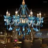 Ljuskronor Milan Blue Chandelier för matsal hänge kristallhem belysning restaurang bar café ljuslampor lampadario