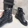 Boots Luxury Designers Ankle Women Black White Calfskin Flat Lace Up Shoes Adjustable Zipper Opening
