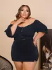 Survêtements grande taille pour femmes ZJFZML ZZ Ensembles de robe deux pièces à épaules dénudées Ourlet froncé Crop Top et Mini jupes moulantes Dropping 230511