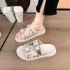 Slippers Punk Slippers Women's Spring Autumn New Metal Buckle Boutique Decoration Wedge Heel Comfortable Outer Wear 230511