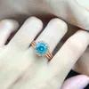 Solitaire Ring Luomansi 5ct Teal Broken Ice Lotus 3 9mm مع شهادة GRA 100 S925 Silver Girl Jewelry Party Gift 230511