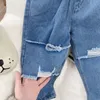 Jeans Baby Girl Boy Cotton Pocket Denim Pant Spring Herfst Kind Midden Taille Jeans Solid Color Casual Trouser Babykleding 12m-10y 230512