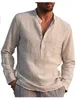 Camicia da uomo Camicetta casual da uomo nuova Cotone Lino Vendita calda Camicie a maniche lunghe da uomo Estate Tinta unita Colletto rialzato Stile casual da spiaggia Taglie forti