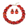 Necklace Earrings Set Stonefans Fashion Square Crystal For Women Shiny Red Rhinestone Stud Bridal Wedding Jewelry
