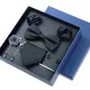 Nekbanden heren tie 8 cm stropdas set formele luxe bruiloft crav zijden boogvogel vierkante manchetknopen broche bloemen doos geschenken voor mannen 230512