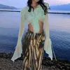 Camisetas femininas de verão estilo praia de praia bordado bufbon bandagem tops y2k sexy egirl colorl color perspectiva de luva longa de manga longa