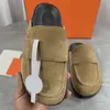 Designer kvinnor tofflor går mules gummi platta sandaler tjock botten mocka mule klassiska boston clogs lindade tå äkta läder sandal sommarstrand flip flops 35-45